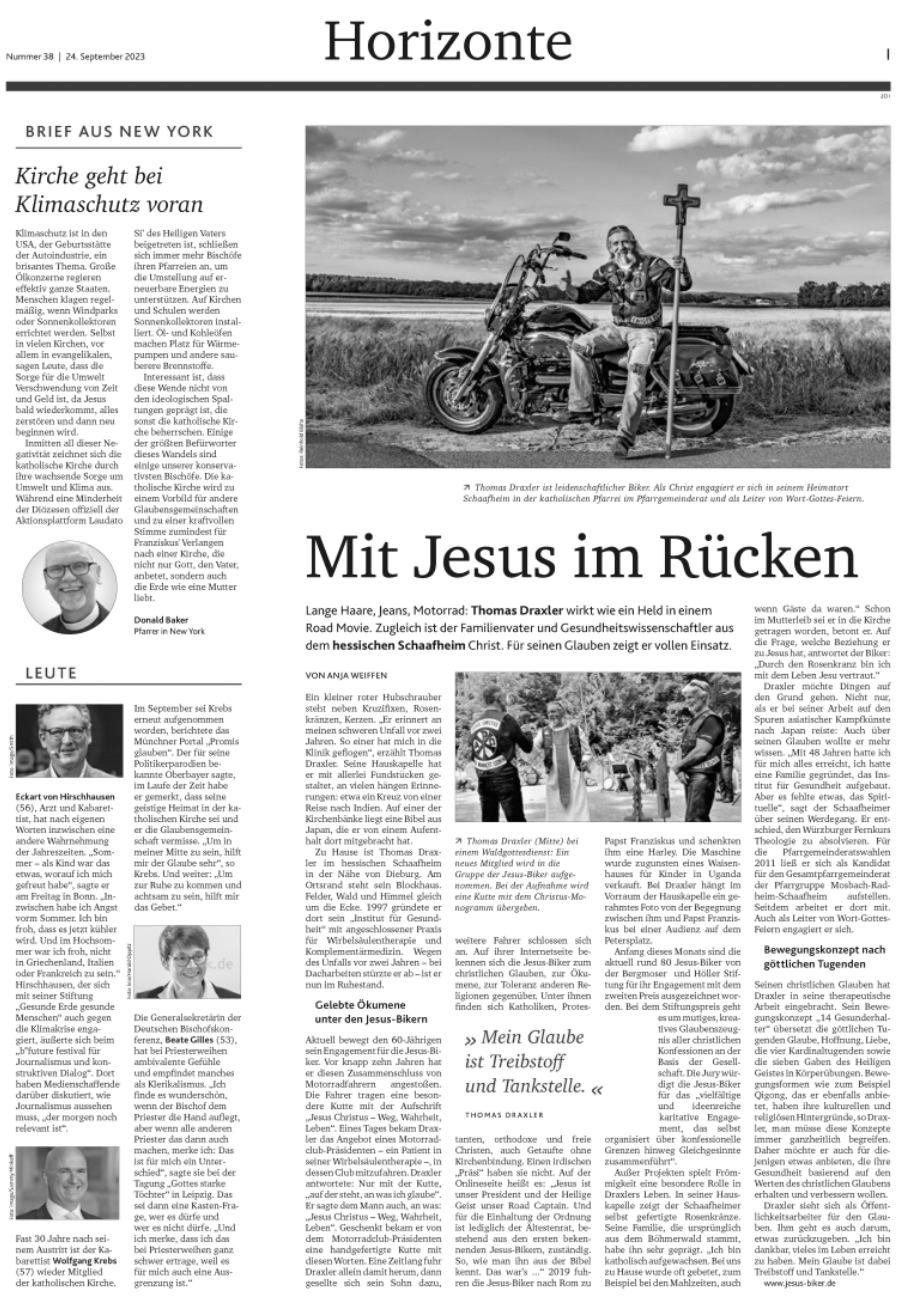 22.09.2023 | JESUS BIKER® in der Mainzer Bistumszeitung „GLAUBE und LEBEN“